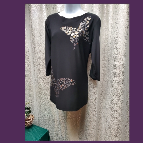 Silver Butterflies on Black Tunic Top - Picture 2 of 7